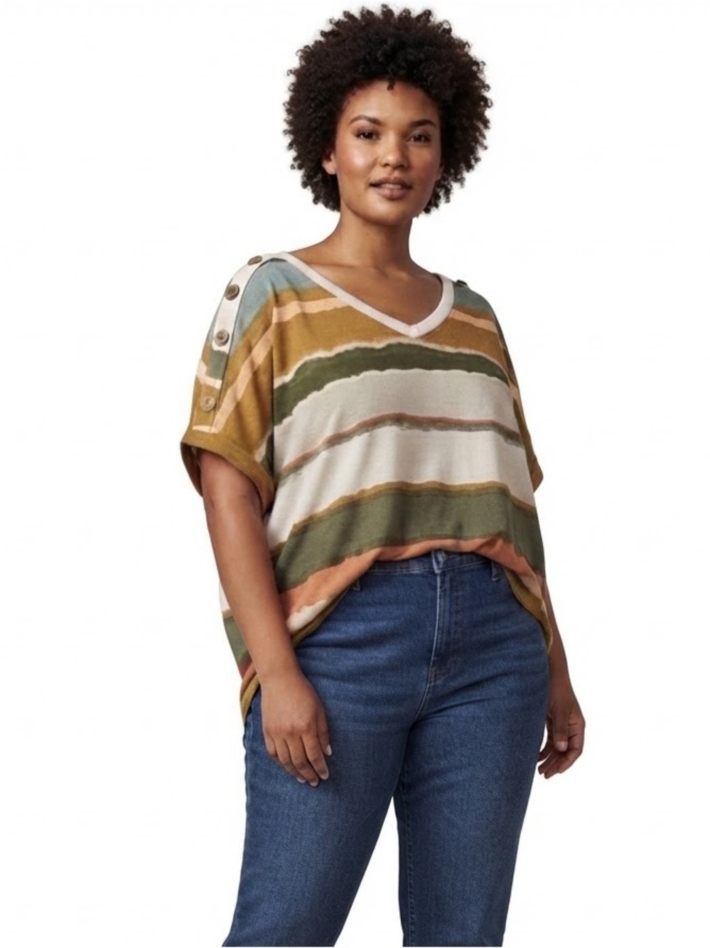 Tru Self Women's Plus Stripe Print Top